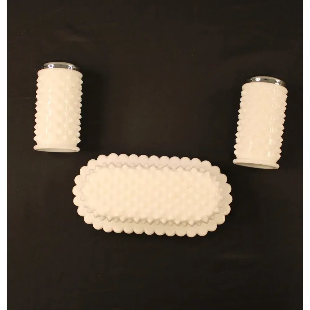 Milk Glass Hobnail Vintage Glass Butter Dish and Salt and Pepper Shakers